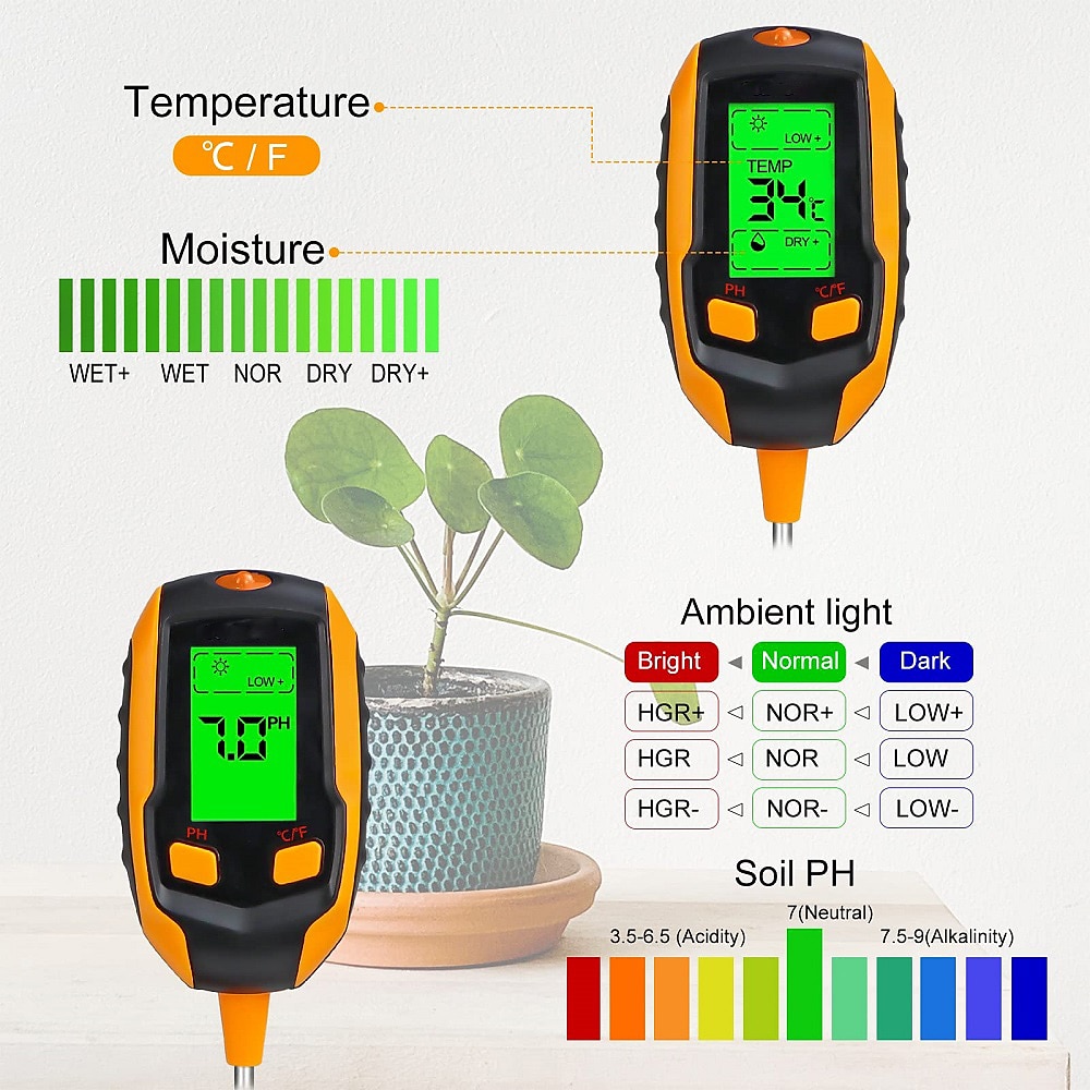 4-in-1 Soil Moisture Meter Inspection Plant Temperature/Soil Moisture/Soil PH Meter/Sunlight Intensity Test Meter for Gardening Farming Indoor and Outdoor Plants 2025 - $24.99 –P4