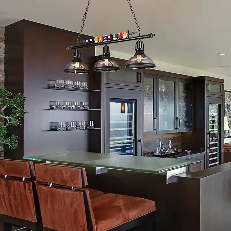 luces de mesa de billar lámpara de mesa de billar lámpara de casa de campo, loft industrial 3 cabezas accesorios de iluminación de cocina de hierro tapa de olla pantalla de vidrio, decoración de 2025 - $449.99 –P6
