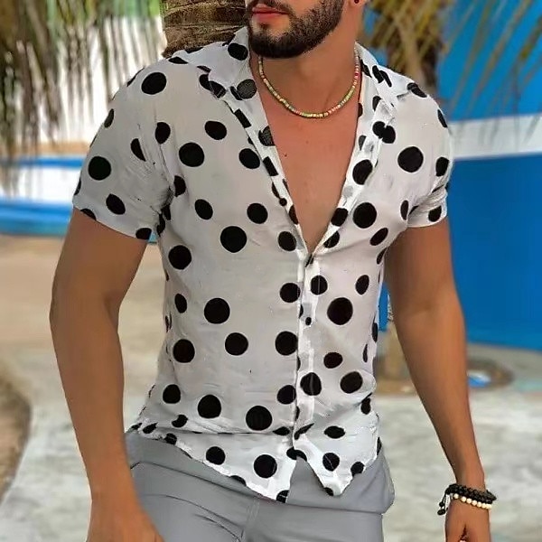 Herren Sommerhemd Freizeithemd Knopfhemd Weiß Kurzarm Tupfen Umlegekragen Urlaub Straße Button-Down Bekleidung Polyester Mode Freizeit 2025 - $19.99 –P2