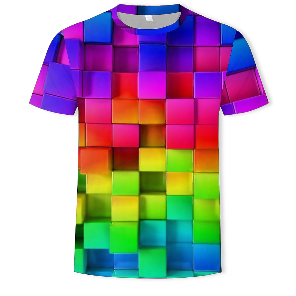 2025年 男性用 グラフィック 幾何学模様 3D Tシャツ 半袖 Tシャツ ラウンドネック シャツ カジュアル 日常 パープル グリーン レインボー 夏 衣類 アジア人サイズ S M L XL XXL 3XL  コレクション – $17.99 –P4