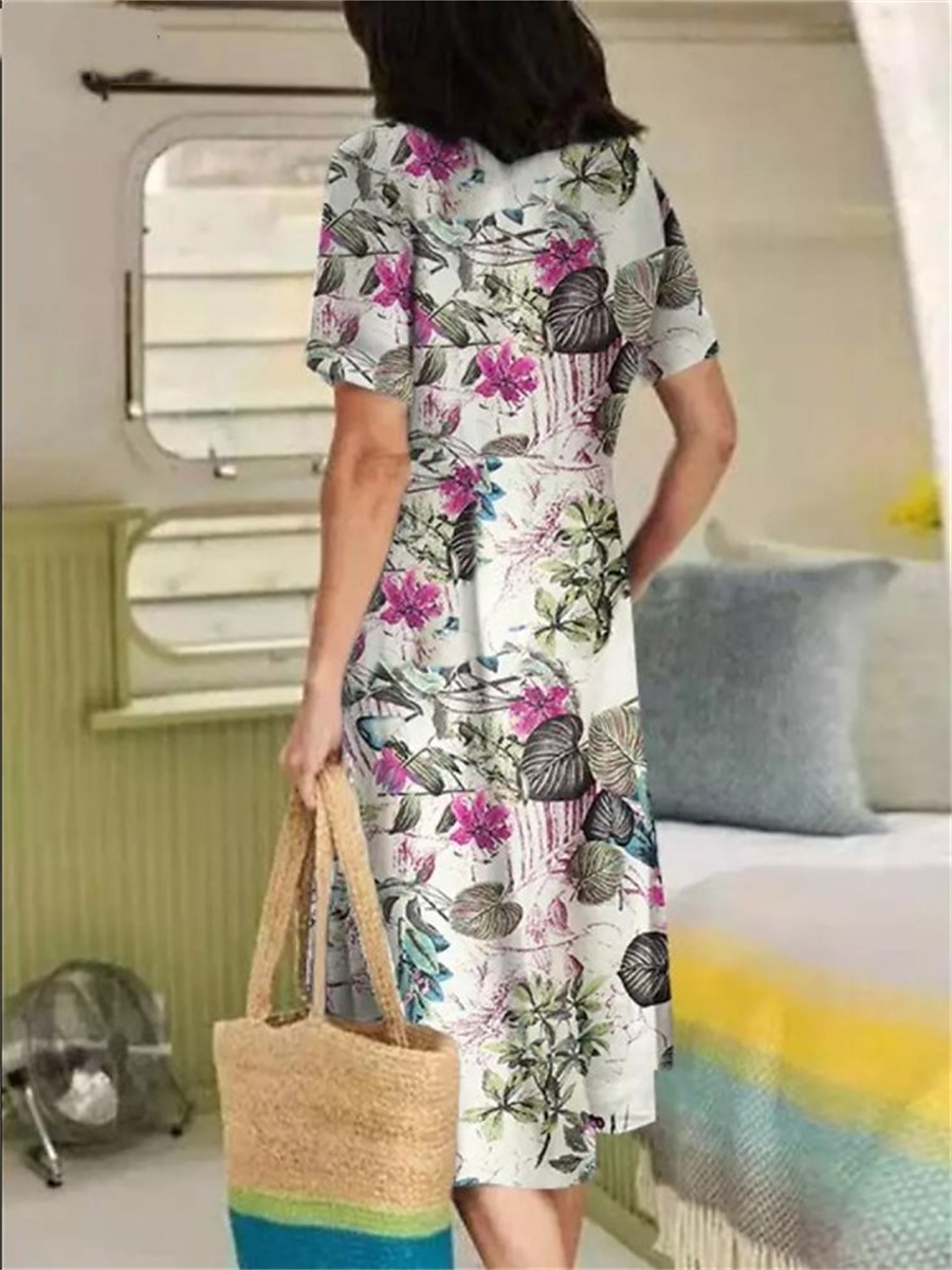 Femmes Jaune bleu marine Violet Été Printemps Robe Midi Robes en coton et lin Robe Décontractée Robe d'été en coton Basique Occasionnel Extérieur Vacances Quotidien Coupe Ample Fleuri Fleur Col en V de 2025 ? $32.99 –P6