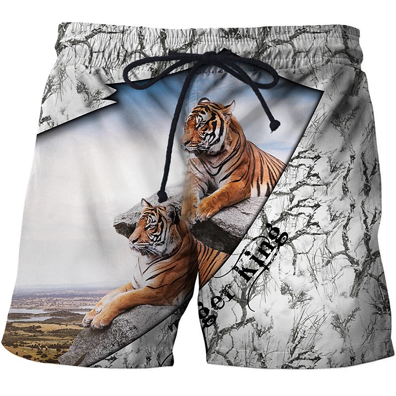 Men's Tiger Letter Swimming Trunks Board Shorts Swim Shorts Mid Waist Hawaiian Boho Outdoor Holiday Going out Pocket Drawstring Elastic Waist Designer Clothing Apparel 2025 - $19.99 –P11