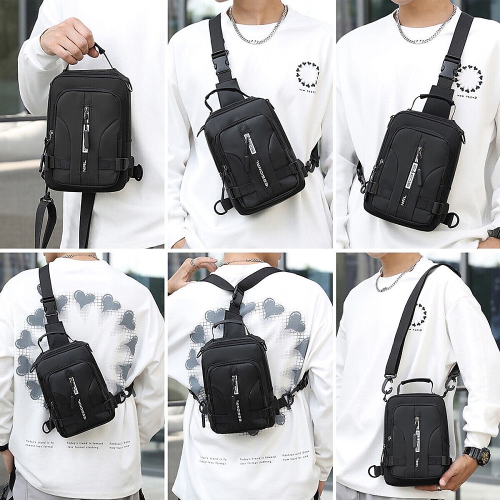 Bolso de pecho antirrobo para hombres, bolsos de hombro, bolsos de mensajero de viaje corto para la escuela, paquete de bandolera de nailon para hombres, mochila cruzada con carga USB, regalo de 2025 - $25.99 -P1