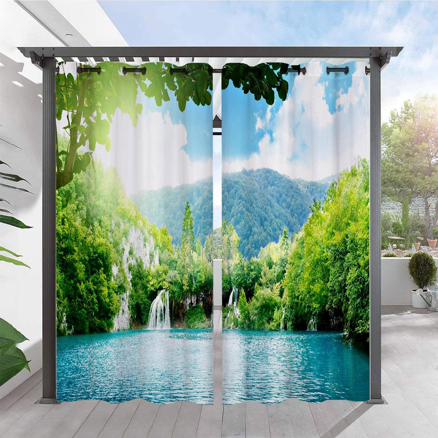 2 paneler utomhus gardin integritet vattentät, glidande uteplats gardin draperier, pergola gardiner grommet 3d landskap för lusthus, balkong, veranda, fest, hotell 2025 - $28.99 –P2