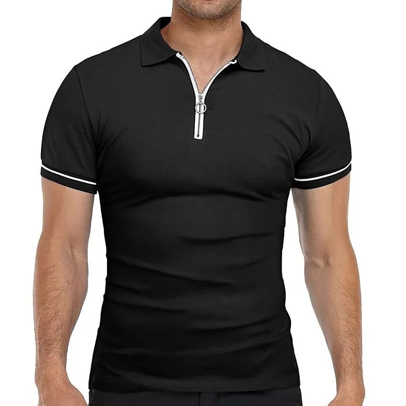 Men's Golf Shirt Polo Sports & Outdoor Casual Quarter Zip Short Sleeve Fashion Streetwear Solid Color Plain Zipper Summer Light Blue Black White Red Navy Blue Dark Grey Golf Shirt 2025 - $16.49 –P3