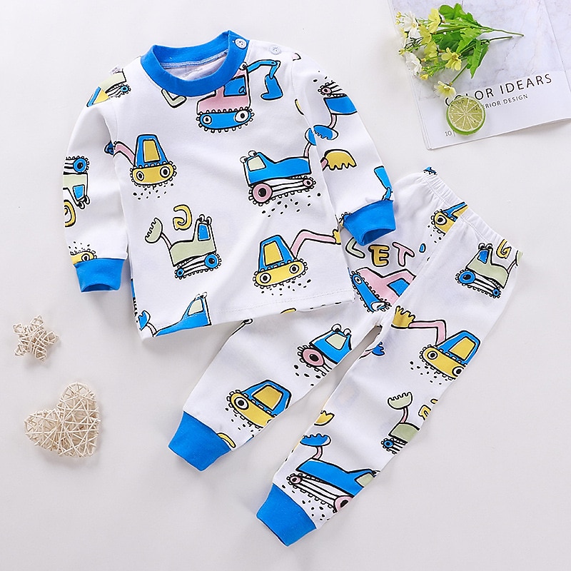 Barn Pojkar 2 delar T-shirt och byxa Långärmad Uggla A01 A02 Djur Tecknat Crewneck Sommar Vår Grundläggande Hem 3-7 år 2025 - $10.49 –P4