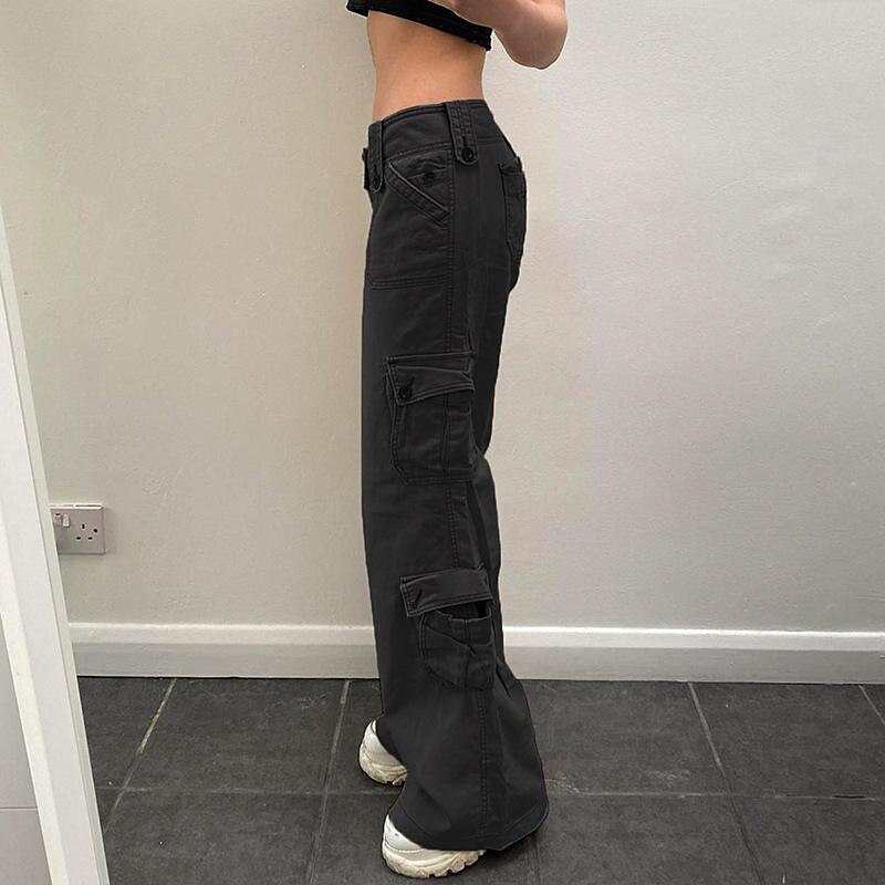 Women‘s Jeans Cargo parachute pants Baggy Full Length Cotton Denim Wide Leg Baggy Micro-elastic Fashion Casual Daily Black Grey S M 2023 - US $36.99 –P3