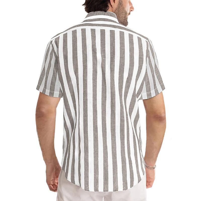 Herre Skjorte Uformell skjorte Stripete skjorter grå blå Svart Blå Grønn Grå Kortermet Stripe Aftæpning utendørs Dagligdagstøy Trykt mønster Klær Polyester Mote Gatemote Fritid 2025 - $20.99 –P8