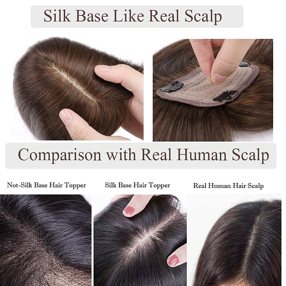 Choices 120% Density Silk Base Top Hairpiece 100% Human Hair Extensions Clip In On Hair Topper For Women Hand-made Top Hair Piece Middle Part With Thinning Hair Loss Hair #4 Medium Brown 6'' 27g 2025 - $126.98 –P7