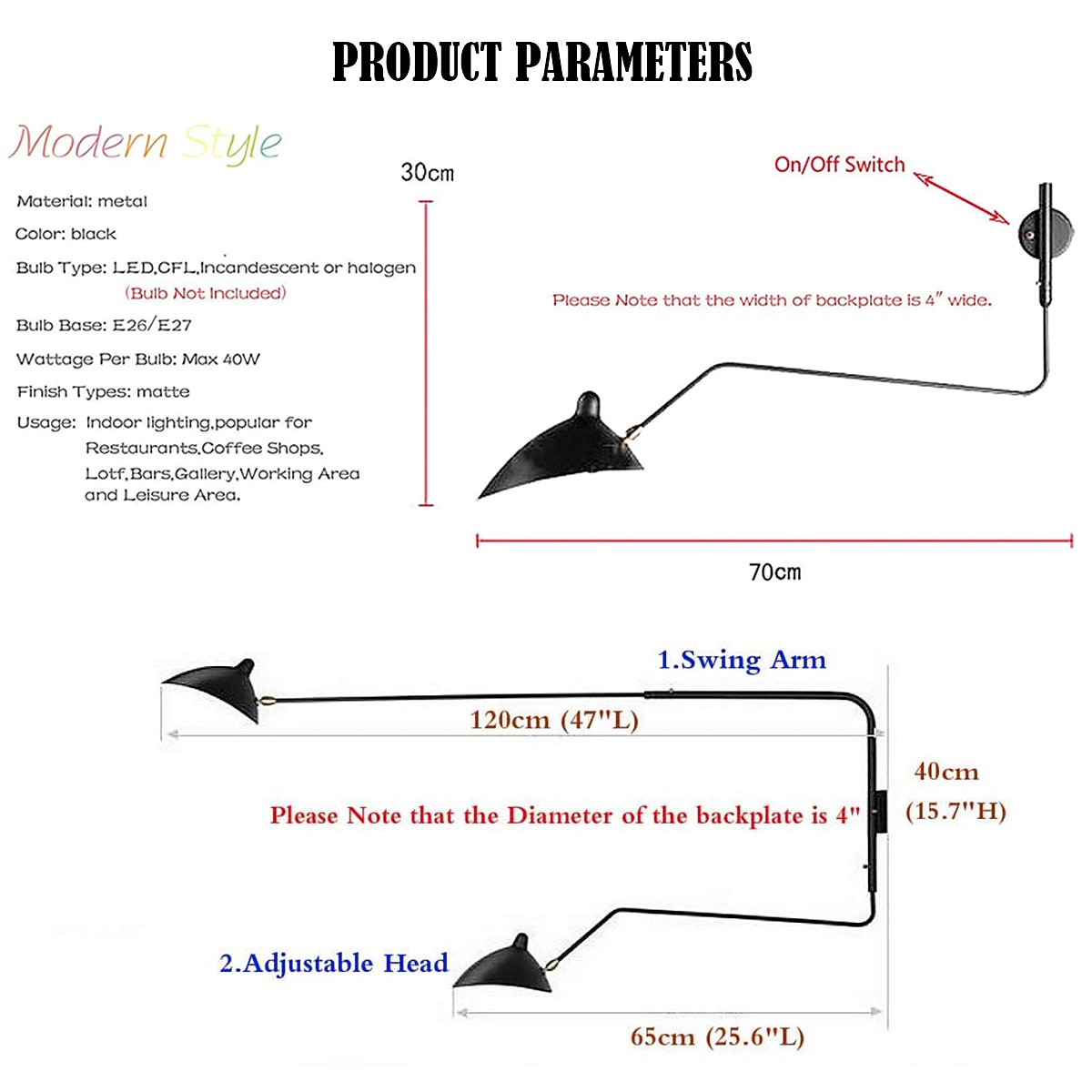 Настенный светильник в простом стиле с купольным абажуром, 1-2 светильника, черный настенный светильник, подходящий для коридора, спальни, столовой, лампы e26 / e27 2026 - $315.39 –P5
