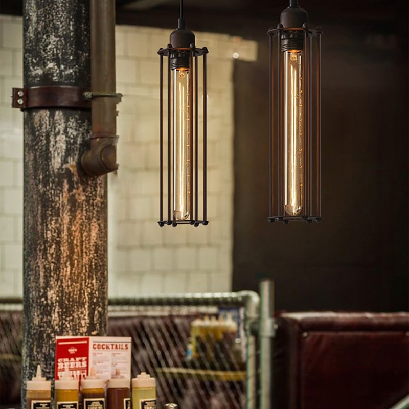 LED Pendant Light Long 17.5" Tube Cage Black or Brass Cage Edison Hanging Bar Pendant - Black Wire Ceiling Fixture Industrial Lighting 2025 - $93.44 –P5