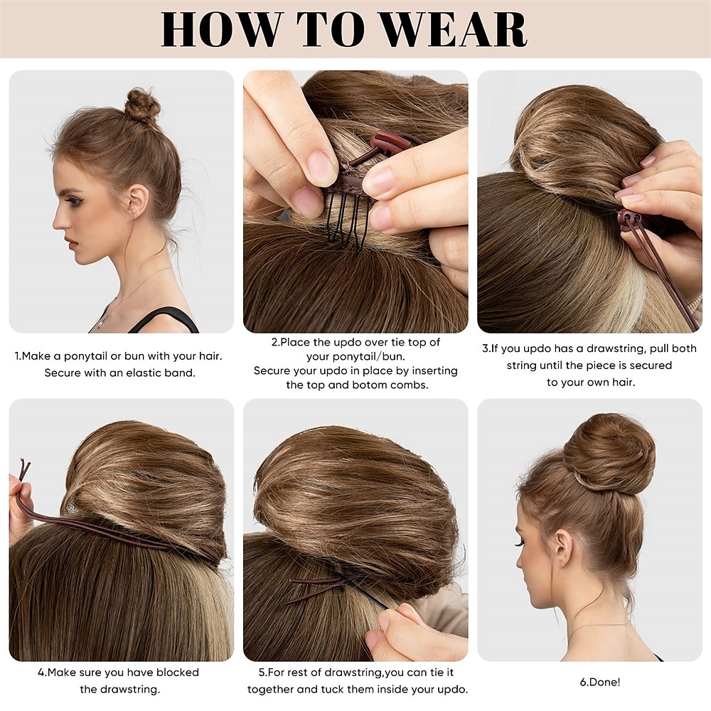 zwarte knot haarstukken voor vrouwen meisjes dame trekkoord nep ballet bun extensions synthetische opgestoken donut chignon uit één stuk 2025 - $18.99 –P6