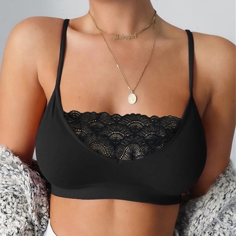 Sujetadores deportivos sin aros para mujer, tirantes fijos, copa 3/4, escote en U profundo, transpirables, encaje, color puro, cierre de presión, para citas y fiestas&Conjuntos de noche, 2025 - $6.99 –P3