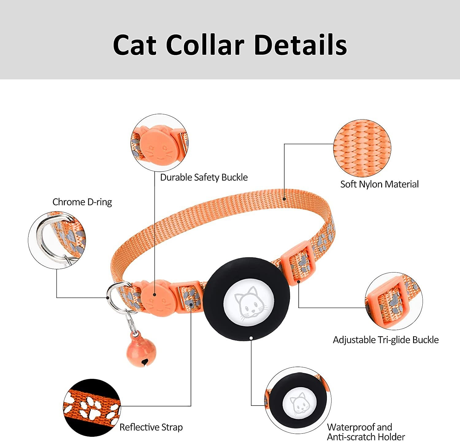 For Airtag Case and Cat Collar Pet Collar for Airtag Foot Print Collar Pet Collar With Bell  Reflective Collar（no tracker） 2026 - $28.99 –P12