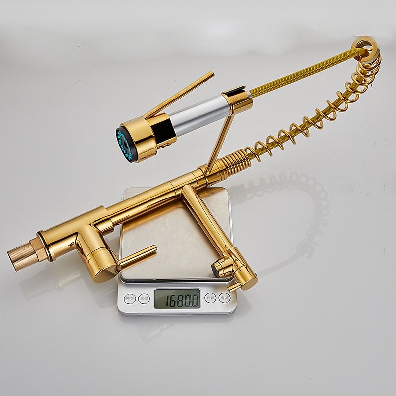 torneira misturadora de pia de cozinha pulverizador suspenso, torneiras retráteis de alavanca única, giro de 360 ° água quente fria torneira de latão dourado cromado preto de 2025 por $123.99 -P4