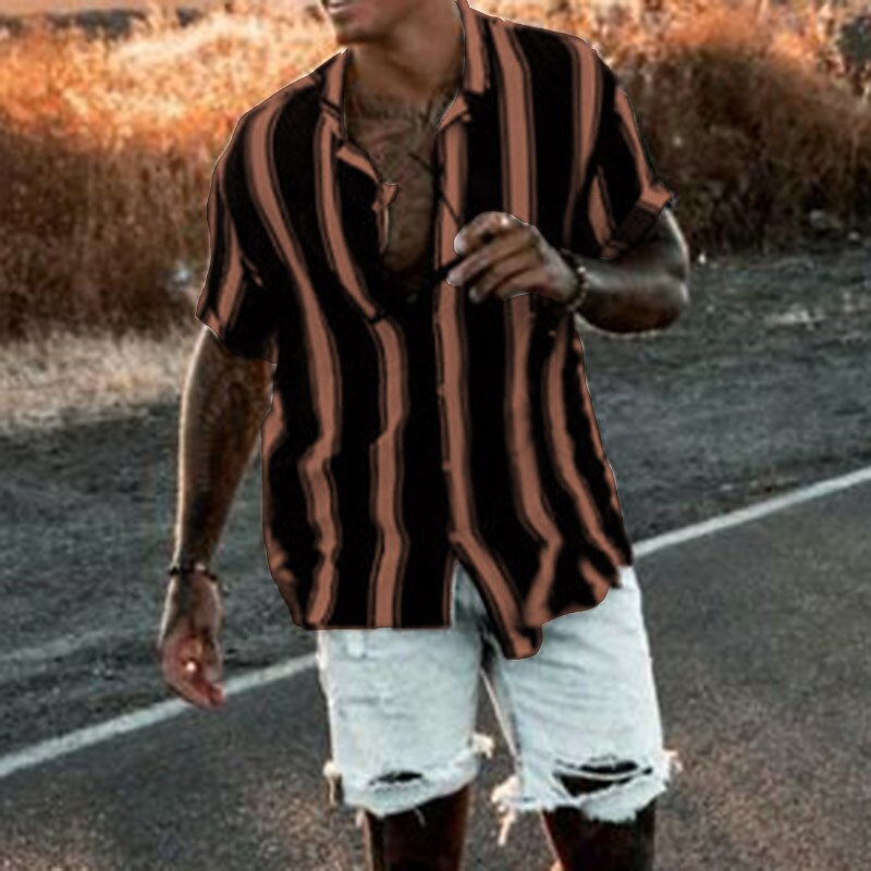 Homme Chemise Chemise d'été Chemise à col cubain Chemise Boutonnée Chemise à col camp Chemises à rayures Noir / Blanc Bleu Orange Manche Courte Rayé Col Rabattu Rue Occasionnel Boutonné Vêtement Tenue de 2025 ? $19.99 –P3