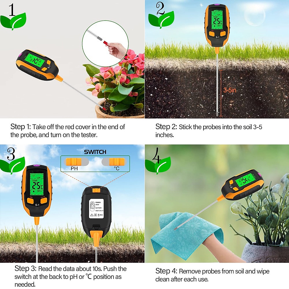 4-in-1 Soil Moisture Meter Inspection Plant Temperature/Soil Moisture/Soil PH Meter/Sunlight Intensity Test Meter for Gardening Farming Indoor and Outdoor Plants 2025 - $24.99 –P3