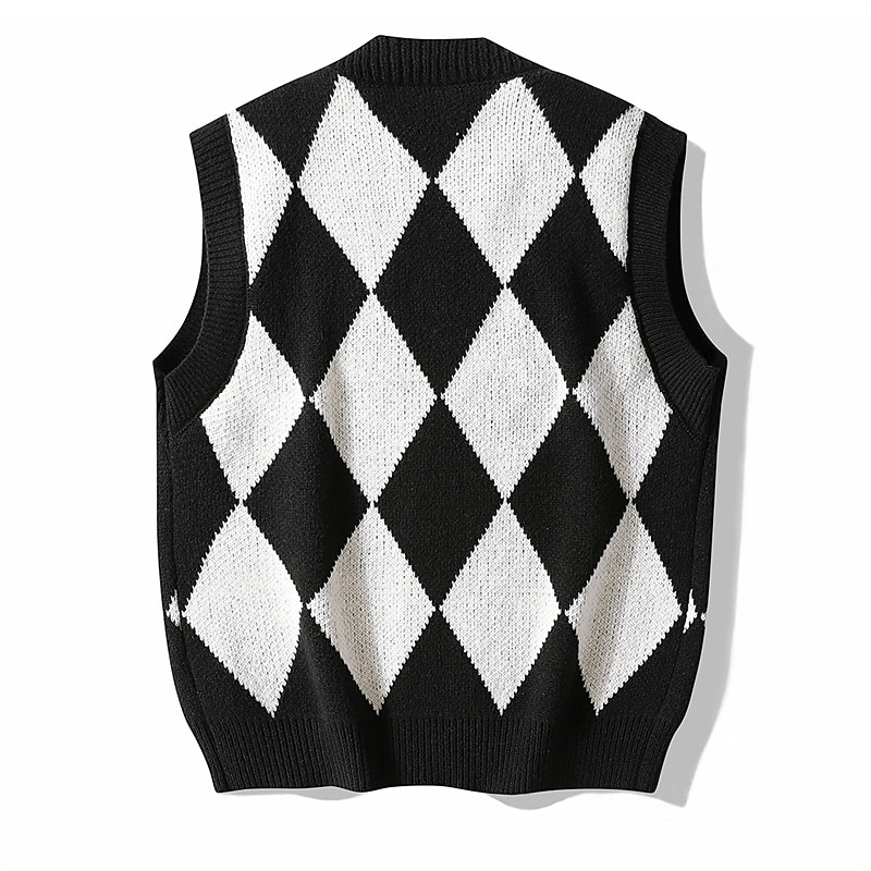 Herren Pullunder Strickjacke Gerippt Stricken Taste Strick Geometrisch V Ausschnitt Moderne zeitgenössische Freizeitskleidung Ausgehen Bekleidung Ärmellos Herbst Winter Schwarz Blau M L XL 2025 - $28.99 –P6