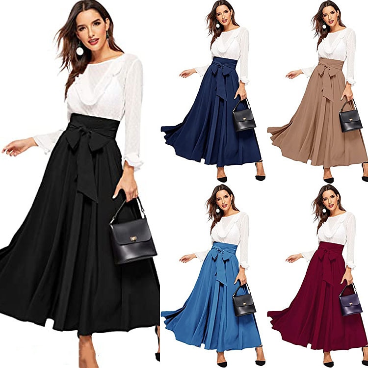 Femme Balançoire Jupes de travail Jupe longue Elégant Mode Décontractées Maxi Jupes Couleur Pleine Plissé Plein Air Sortie Noir Jaune Rose Claire Vin Toutes les Saisons Mélange de Coton de 2025 ? $23.99 –P1