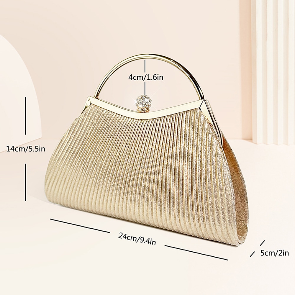 sac à main de soirée élégant en or pour femme – sac à main métallique plissé avec poignée en strass pour femme, mariage, fête et événements officiels de 2025 ? $26.99 –P1