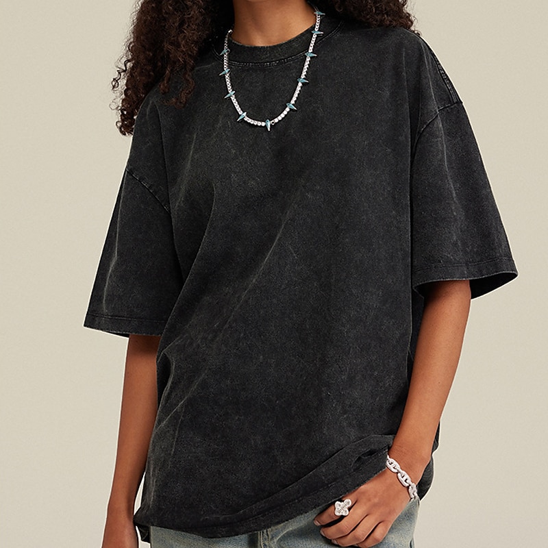 Herre 100% bomullssyre-vaskeskjorte Oversized skjorte Kortermet Crew-hals Vår sommer عادي Mote Designer Fritid Sport & Utendørs Daglig Gateklær Svart Rosa Grønn Topp T-skjorte for menn 2025 - $17.99 –P11