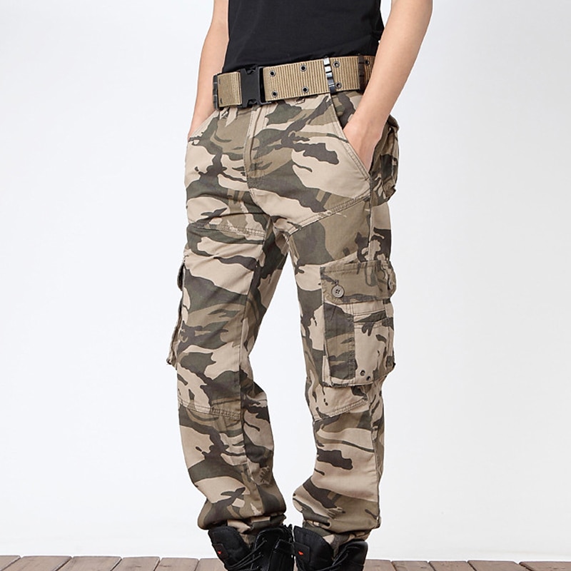 Men's Cargo Pants Cargo Trousers Trousers Camo Pants Leg Drawstring 8  Pocket Print Camouflage Comfort Outdoor Daily Going out Cotton Blend  Fashion Streetwear Black Army Green 2024 - $31.99