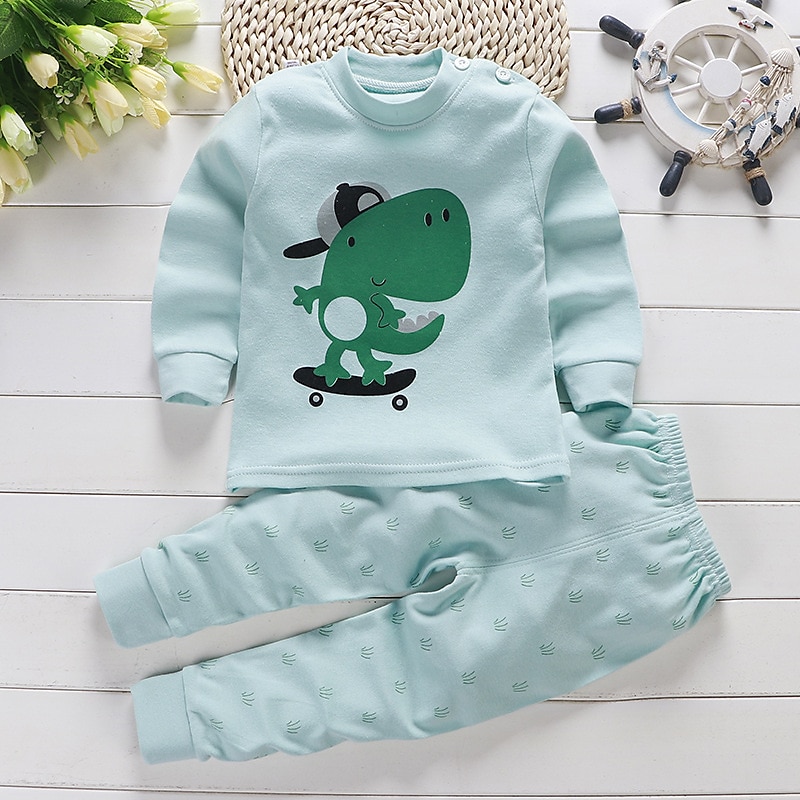 Barn Pojkar 2 delar T-shirt och byxa Långärmad Uggla A01 A02 Djur Tecknat Crewneck Sommar Vår Grundläggande Hem 3-7 år 2025 - $10.49 –P12