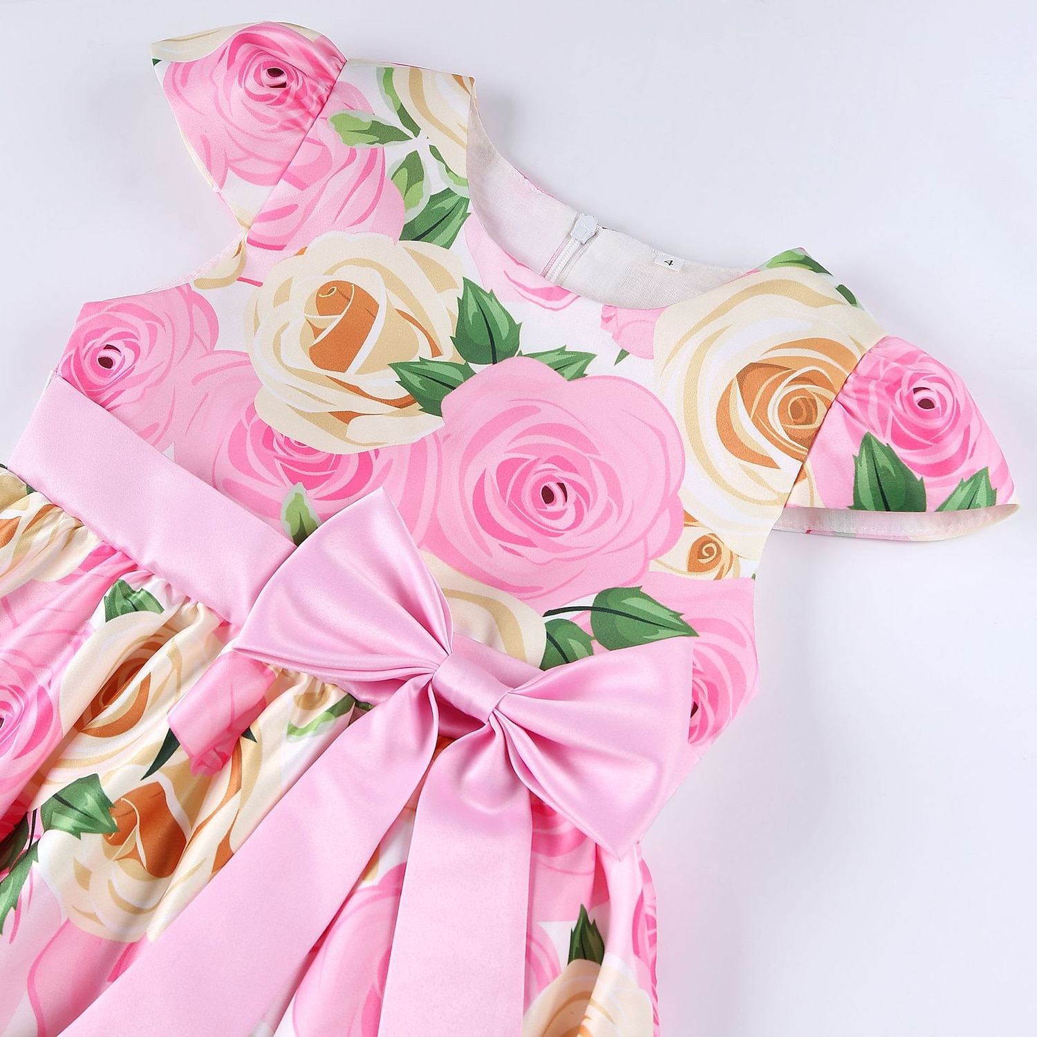 Kids Girls' Dress Flower Dress Flower Short Sleeve Anniversary Party Tie Knot Bow Adorable Princess Sweet Polyester Knee-length Skater Dress Pleat Dress Floral Dress Summer Spring 4-13 Years 2026 - $26.99 –P13