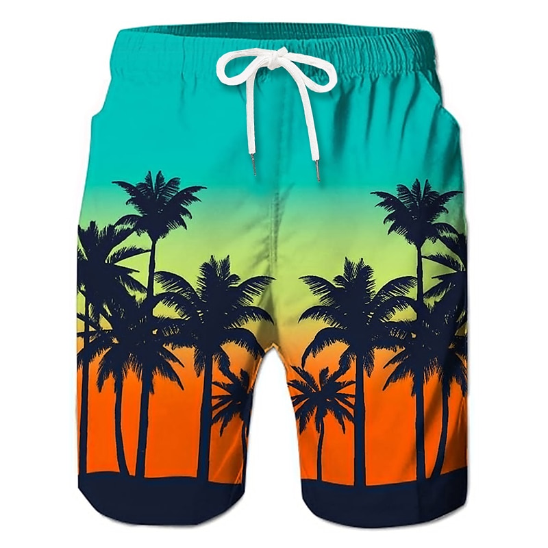 Palm Tree Print Quick Dry Summer Mens Siwmwear Beach Board Shorts