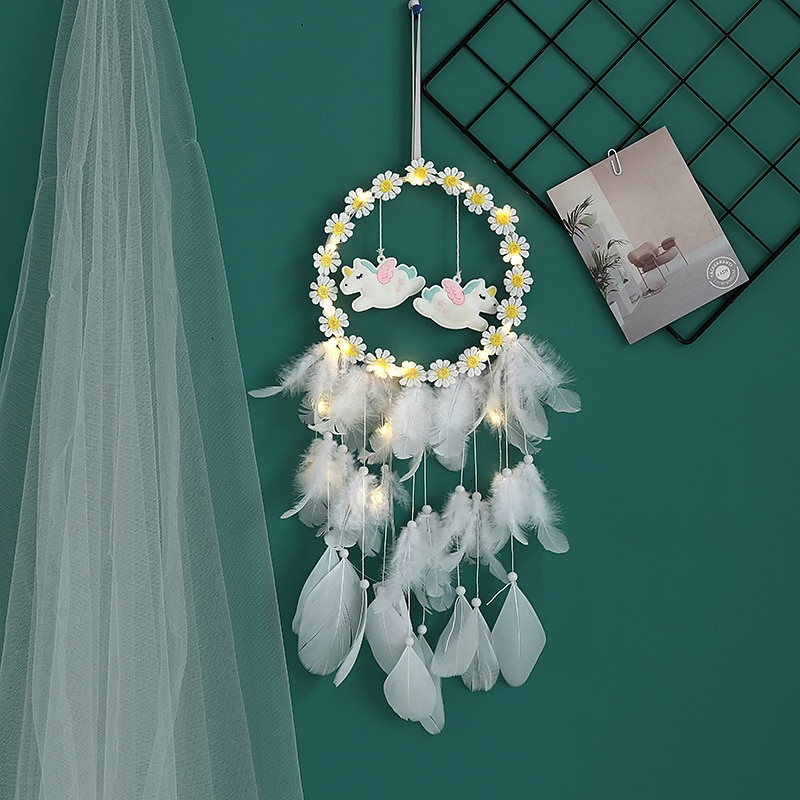 Capteur de rêves led plume lumière créative fée lampe tenture murale vacances décorations chambre famille mariage fête d'anniversaire bénédiction cadeau de 2025 ? $11.49 –P14