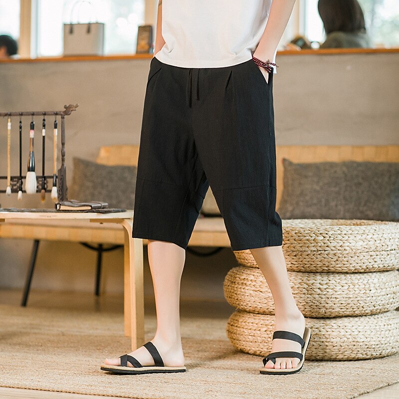 Men's Shorts Linen Shorts Summer Shorts Beach Shorts Capri Pants Drawstring Elastic Waist Plain Breathable Soft Calf-Length Casual Daily Holiday Linen / Cotton Blend Streetwear Hawaiian Black Blue 2025 - $18.99 –P5