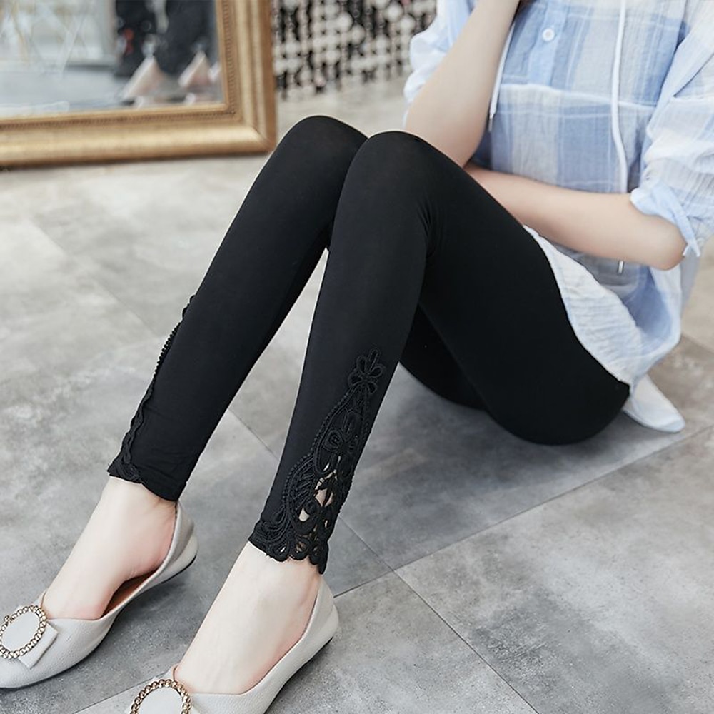 női leggings egyszínű fekete fehér divatos bokáig érő alkalmi napi 2025 - $12.99 –P6