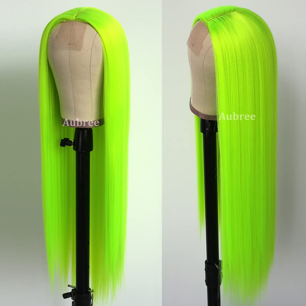 Pelucas verdes peluca sintética larga recta verde irlandés resistente al calor sin frente de encaje con cabello de bebé peluca sin pegamento para fiesta de San Patricio cosplay para mujeres de moda 2025 - $30.99 –P2