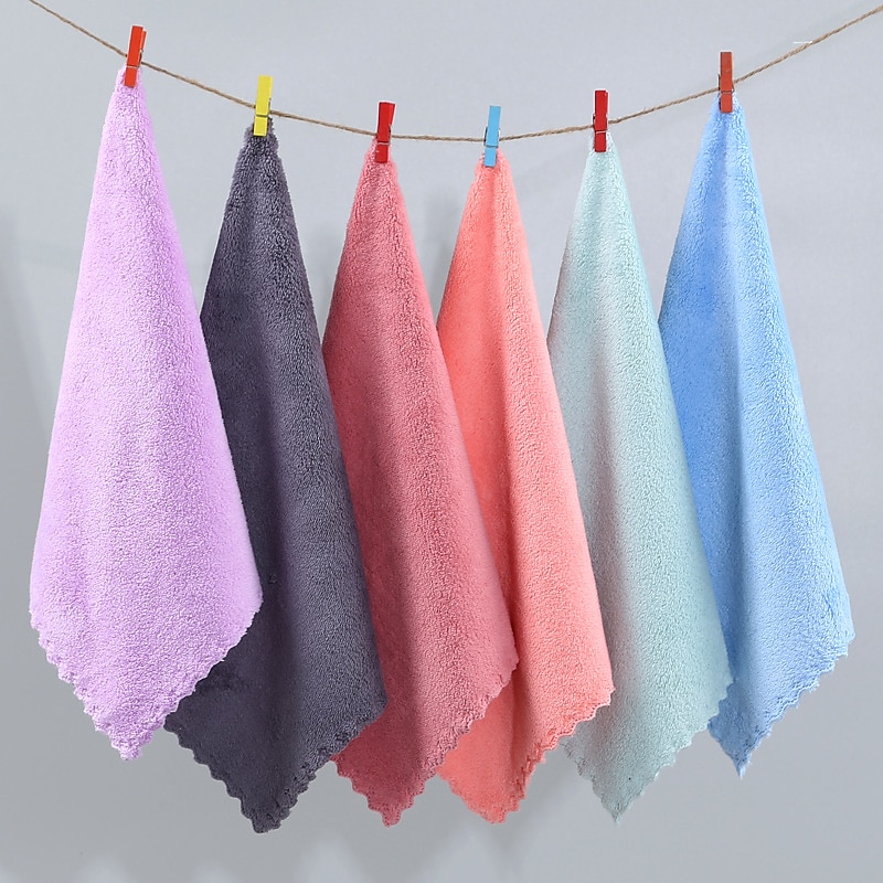 Coral Velvet Square Towel Kitchen Dishcloth Soft Absorbent Small Handkerchief Plain Color Saliva Towel Baby And Children Hand Towel 2025 - $0.99 –P1