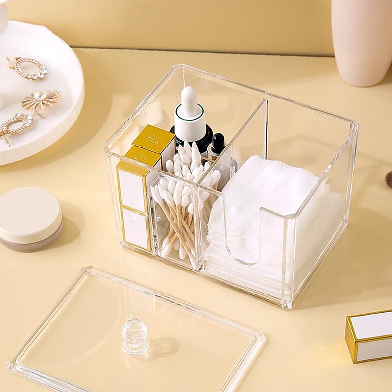 New Cotton Swab Holder With Lid Transparent Box Organizer Portable