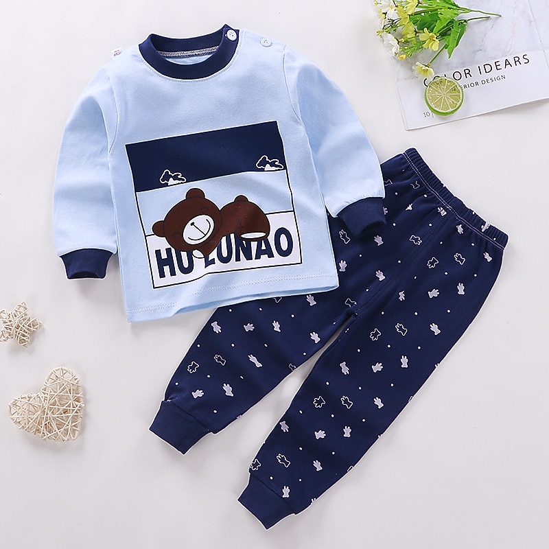 Barn Pojkar 2 delar T-shirt och byxa Långärmad Uggla A01 A02 Djur Tecknat Crewneck Sommar Vår Grundläggande Hem 3-7 år 2025 - $10.49 –P1