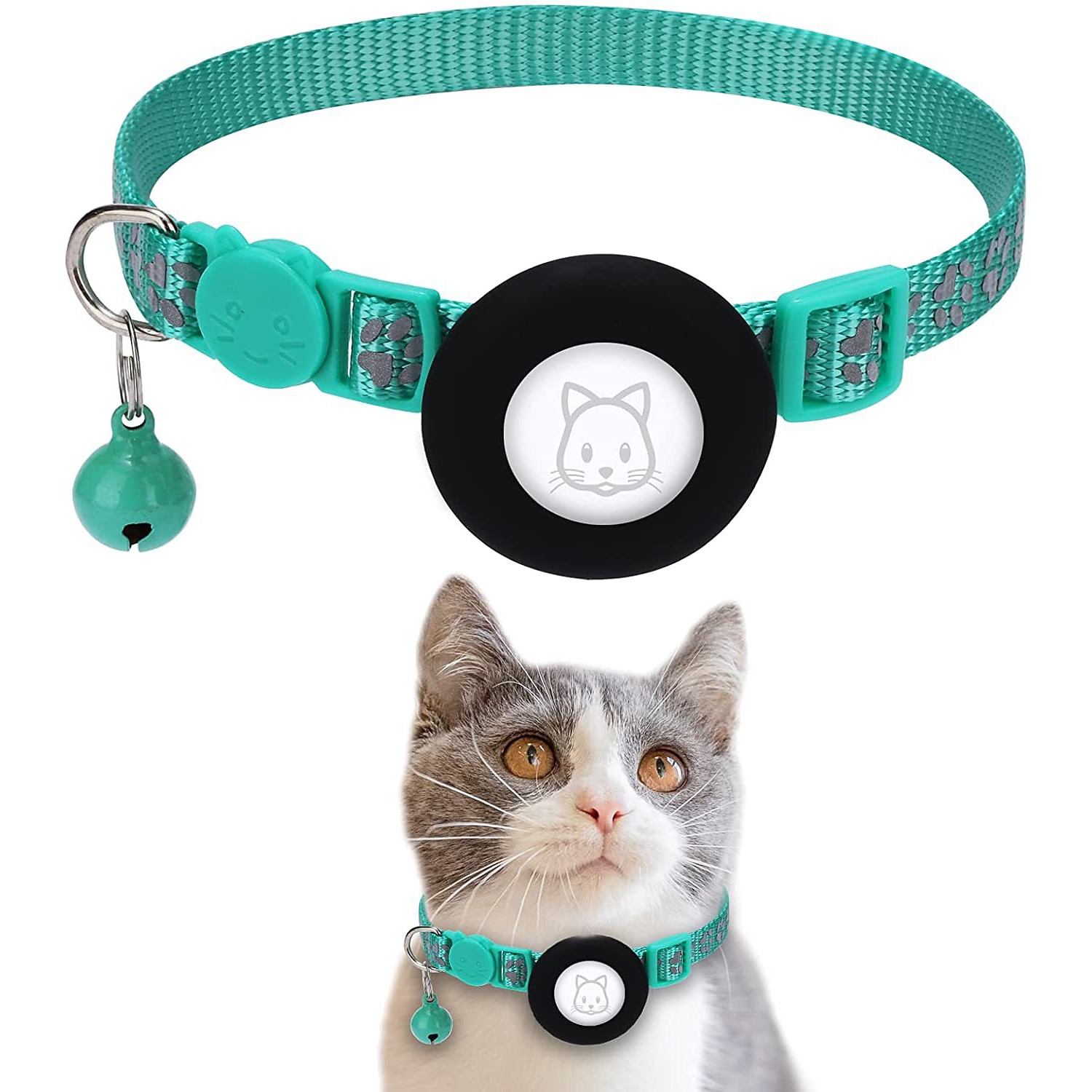 guler animal de companie pentru airtag guler imprimeu picioare guler animal de companie cu guler reflectorizant clopot 2026 - $28.99 –P10