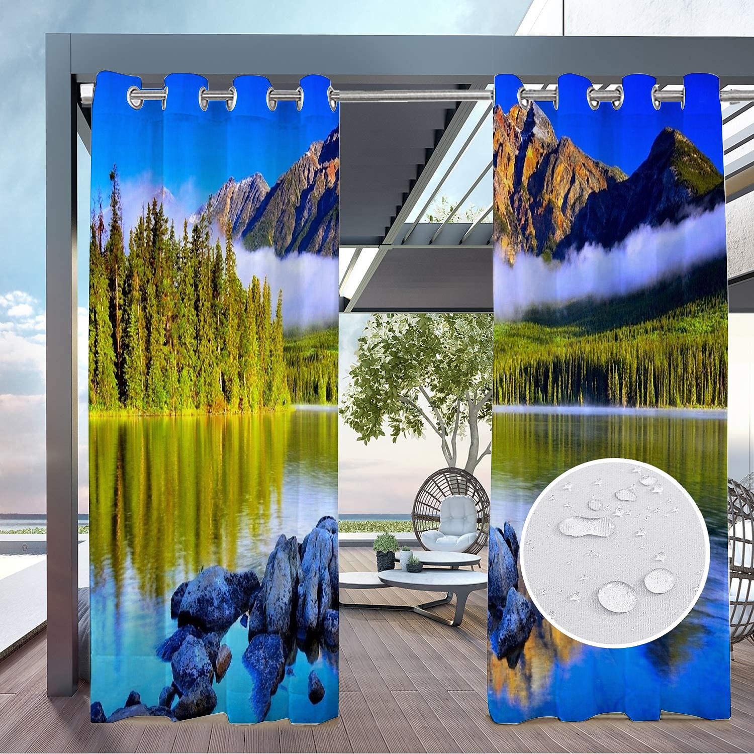 2 panouri perdea exterioară intimitate rezistentă la apă, draperii perdele glisante de terasă, perdele de pergola peisaj 3d pentru foișor, balcon, verandă, petrecere, hotel 2025 - $28.99 –P3