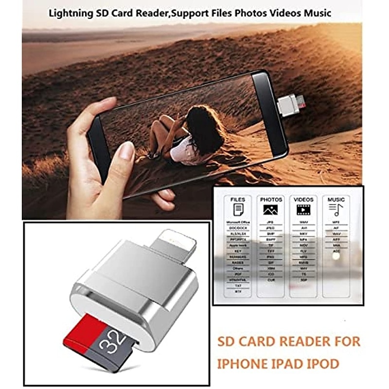 Преобразователь устройства чтения карт памяти micro sd, подходящий для iphone ipadotg, для чтения карт памяти micro sd / tf, адаптер для чтения карт памяти для iphone 14/13/12/pro/11/x/xr/max/8, 2025 - $13.99 –P9