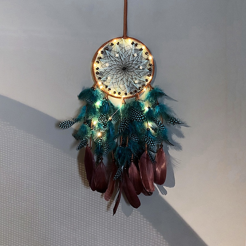 Atrapasueños led para decoración de pared con colgante de plumas, adorno colgante de pared, campanas de viento, luz para coche, hogar, niña, dormitorio infantil, decoración de Navidad, fiesta de 2025 - $6.99 –P7