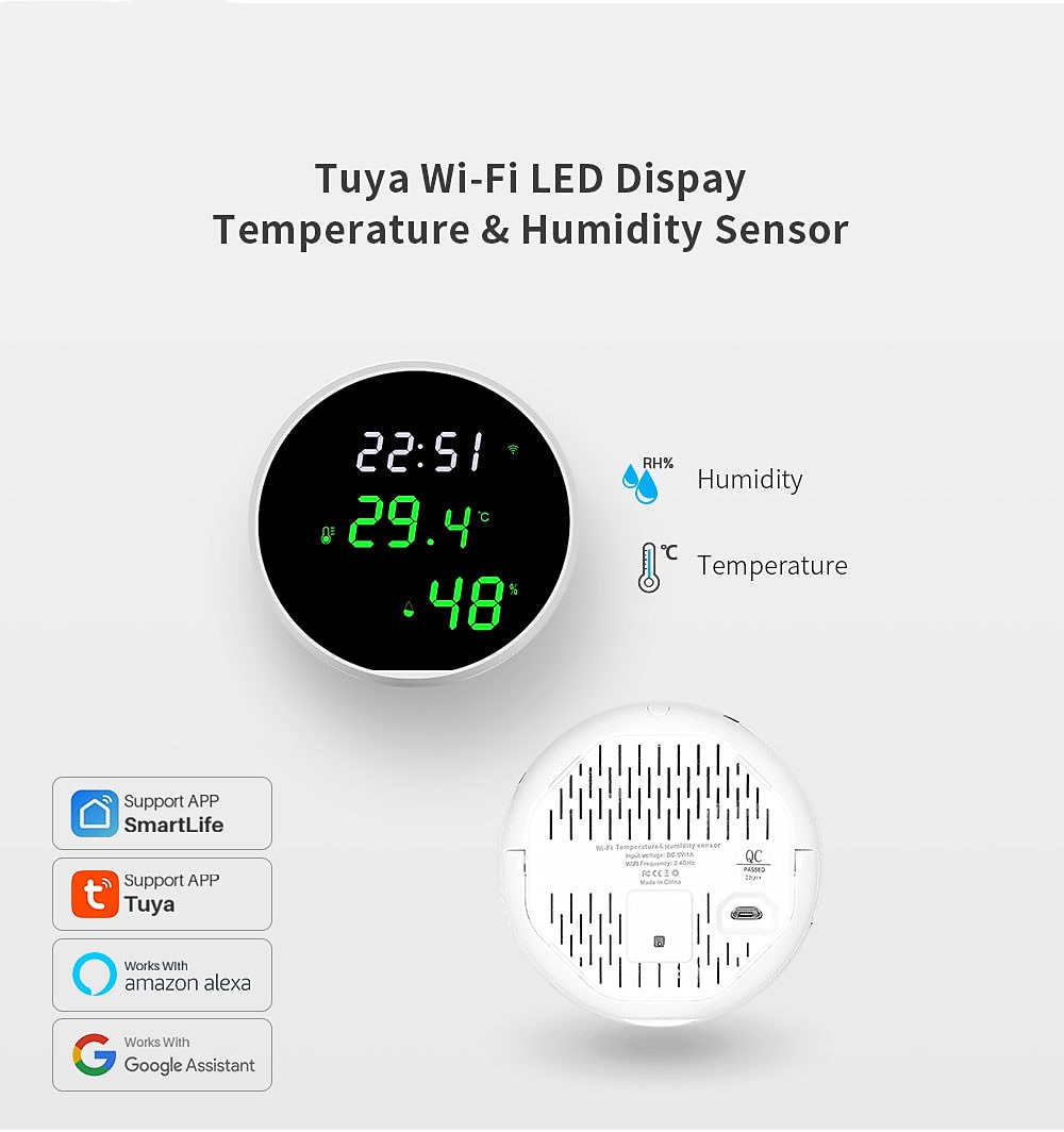 Tuya Smart WIFI Temperature And Humidity Sensor Indoor Hygrometer  Thermometer With Large Backlight LCD Display Support Alexa