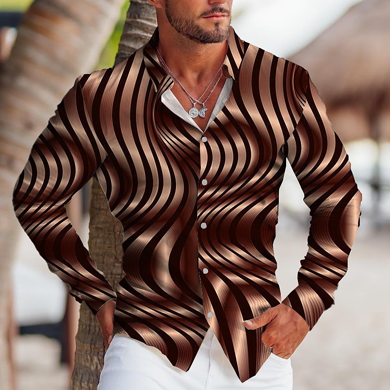 Herre Geometrisk mønster Geometri Skjorte Skjorte med knapper Langermet Sport Mote Gatemote utendørs Avslappet Daglig Høst vinter Aftæpning Trykt mønster Knapp ned Blå Gull Brun Grønn 2025 - $26.99 –P3