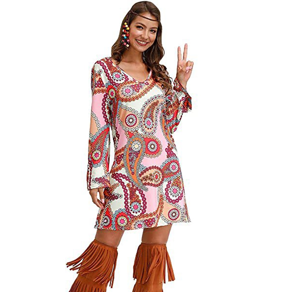Retro Vintage 1970s Disco Dress Flare Cuff Sleeve Hippie Printing Women's Masquerade Party & Evening Pride Parade Pride Month Adults' Dress 2025 - $21.99 –P1
