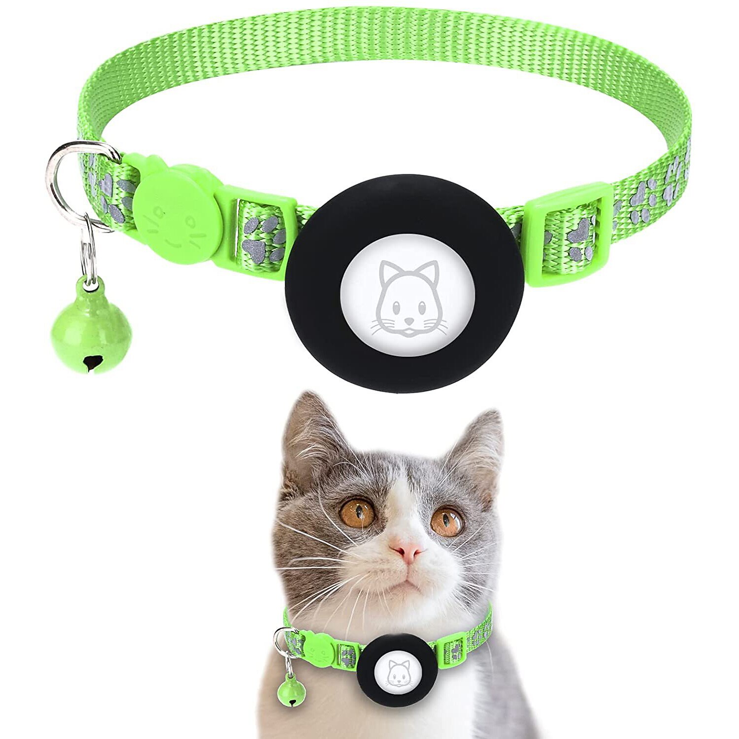 guler animal de companie pentru airtag guler imprimeu picioare guler animal de companie cu guler reflectorizant clopot 2026 - $28.99 –P7