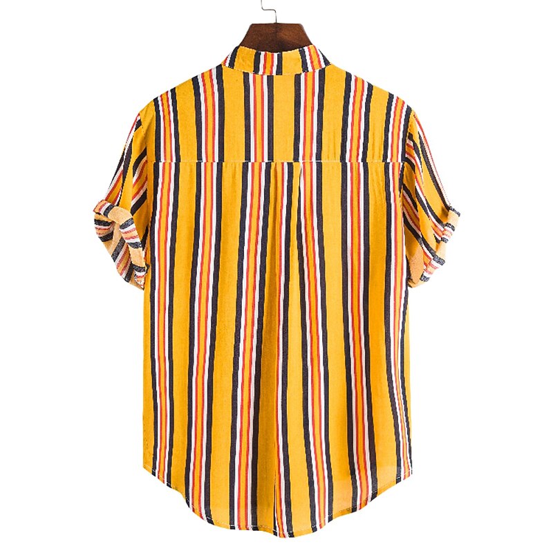 Voor heren Overhemd Zomer overhemd Normaal shirt Overhemd met knopen Gestreepte shirts Geel Blauw Rood Donkerblauw Korte mouw Gestreept Band Kraag Vakantie Straat Afdrukken Kleding 100% katoen 2025 - $21.99 –P7