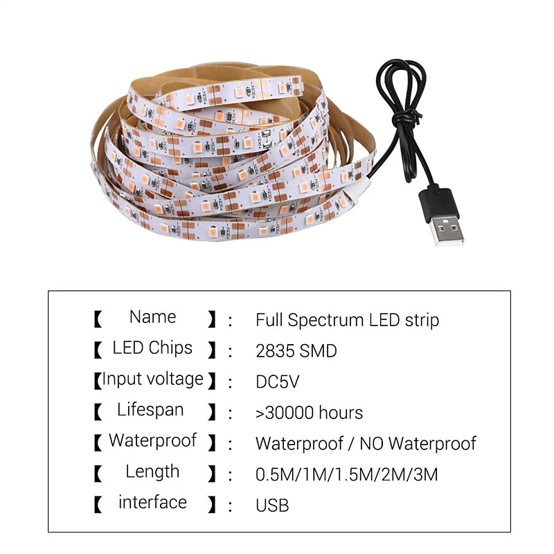 Plant Grow Light LED Strip USB Full Spectrum DC 5V 0.5-3m Phyto Lamp for Vegetable Flower Seedling Grow Tent Box Waterproof 2026 - $8.99 –P6