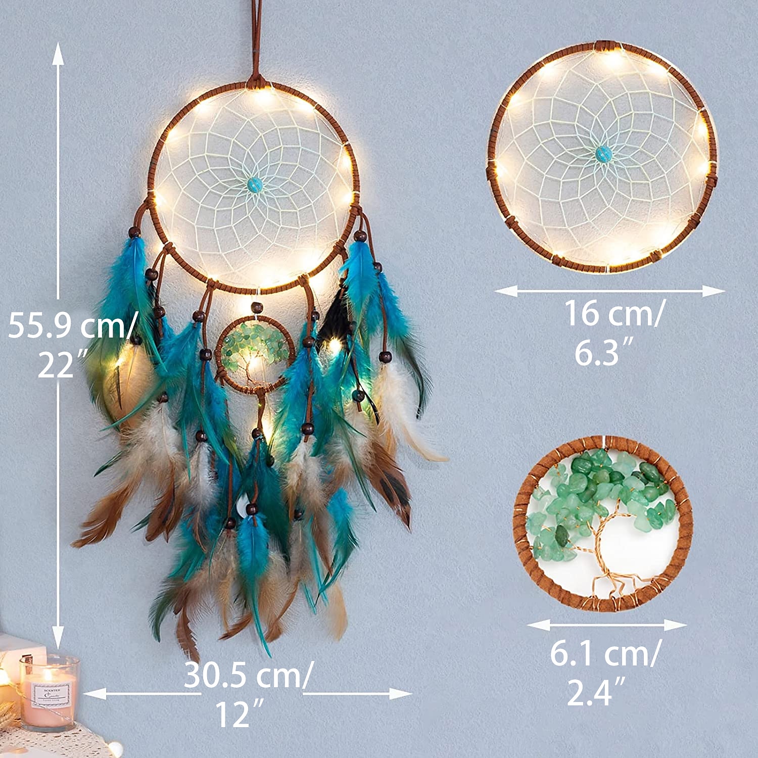 Capteur de rêves led plume lumière créative fée lampe tenture murale vacances décorations chambre famille mariage fête d'anniversaire bénédiction cadeau de 2025 ? $11.49 –P1