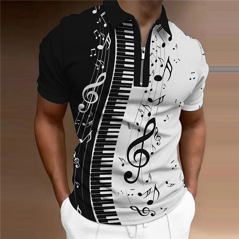 musikfestival Herr Musik Pikétröjor med dragkedja Golftröja Kortärmad Polotröjor Skjortor med krage Ledigt Semesterkläder Festivalkläder Festkläder 3D-utskrift Quarter Zip Polo Svart Vit Blå 2025 - $22.99 –P2