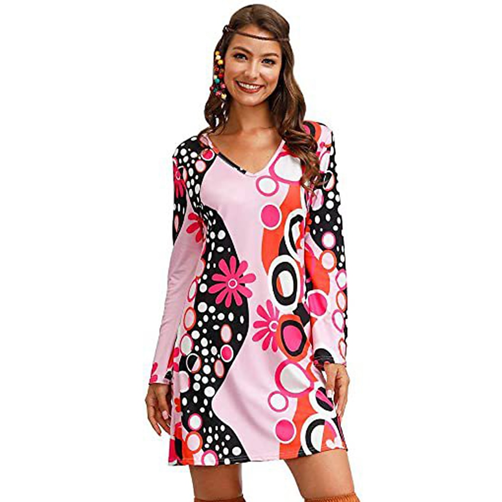 Retro Vintage 1970s Disco Dress Flare Cuff Sleeve Hippie Printing Women's Masquerade Party & Evening Pride Parade Pride Month Adults' Dress 2025 - $21.99 –P10