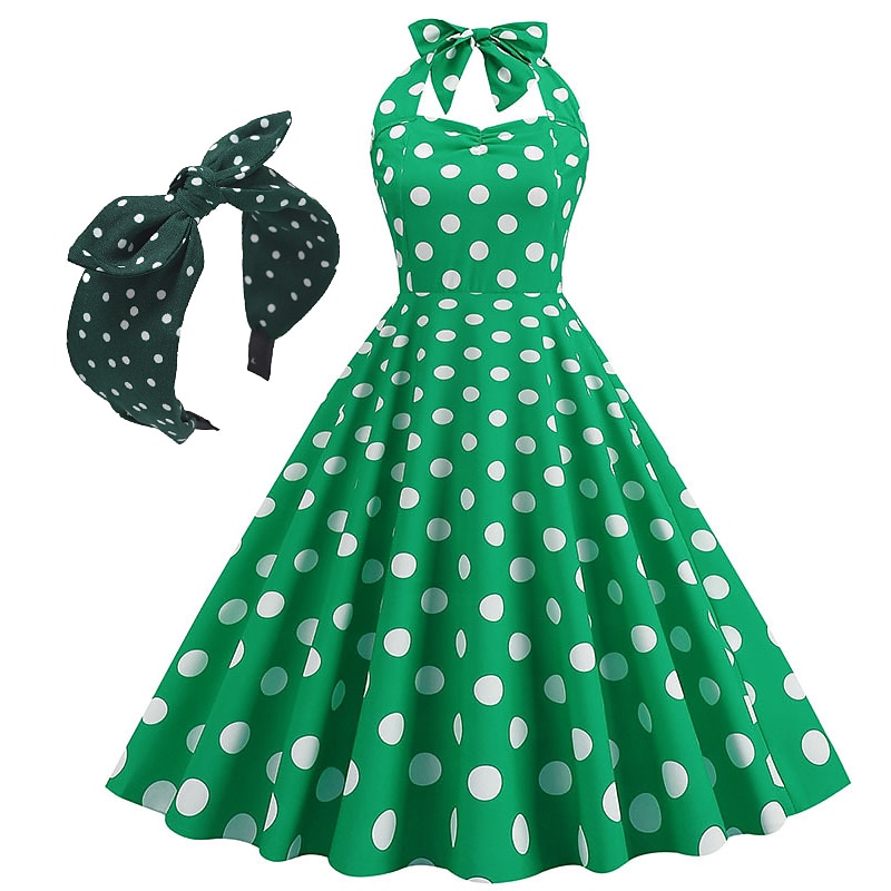 Anni 1950 Retrò Vintage Rockabilly Lunghezza al ginocchio Abito da cocktail Fascia Abito Swing Senza maniche Fiocco Pois Aderente & Svasato All'americana Costume Per donna Carnevale San Valentino del 2026 a $37.99 –P8